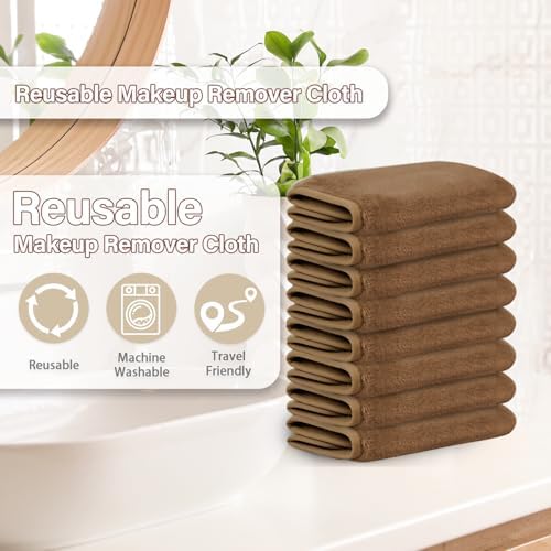 Nugilla Makeup Remover Cloths, 8 Packs Makeup Remover Towels Reusable Face Wash Cloth, Soft Microfiber Face Cloth for Women(Light Brown) - Image 5