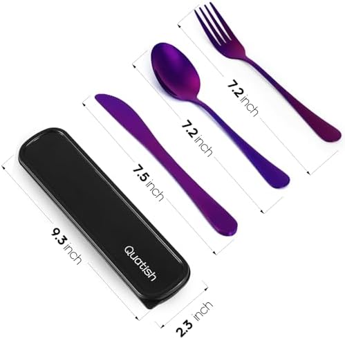 Quatish Travel Utensils with Case, Stainless Steel Cutlery Set, Purple - Image 2
