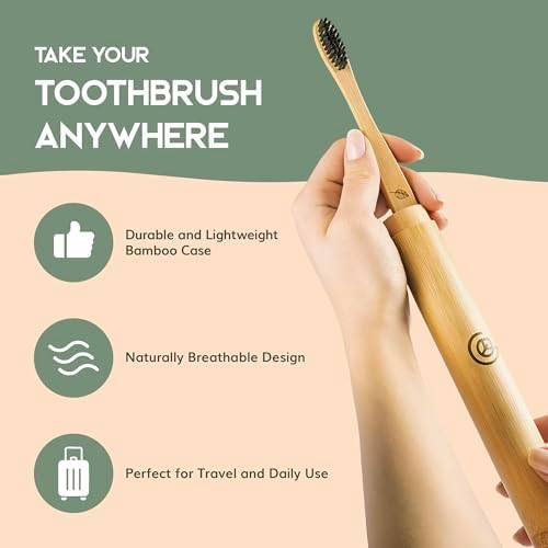 Greenzla Bamboo Toothbrushes, Wooden Toothbrush Set with Soft Bristles, Includes Travel Case and Charcoal Dental Floss, 4 Pack - Image 6