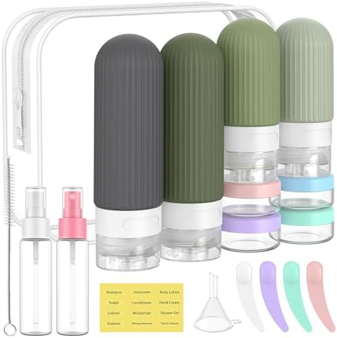 ME.FAN Travel Bottles for Toiletries,18 Pack Silicone Portable Size Bottle, TSA Approved Refillable Cosmetic Container Kits for Conditioner, Shampoo, Lotion,Face Cream - Desert Sage by MEFAN