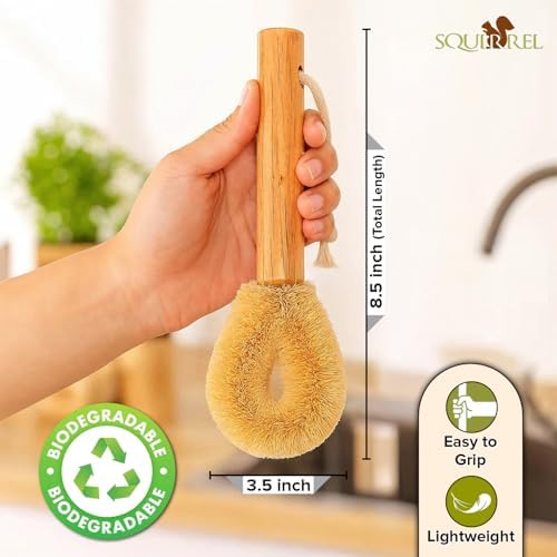 Coconut Fiber Dish Brush with Handle – Natural Dish Scrubber Brush for Kitchen Sink & Pots – Eco-Friendly Dish Cleaning Brush with Built-in Scraper, Sink Scrubber, and pan Cleaning Brush - Image 3