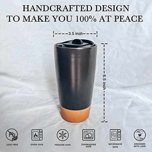 Mora Double Wall Ceramic Coffee Travel Mug with Lid, 14 oz, Portable, Microwave, Dishwasher Safe, Insulated Reusable Tall Cup, Splash Resistant Lid - To Go Tumbler for Car Cup Holder, Nightwaves - Image 2