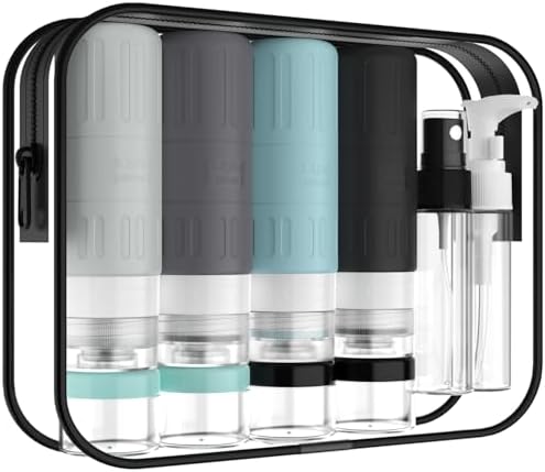 GLAMFIELDS Travel Bottles for Toiletries,TSA Approved 3.3oz Size LeakProof Silicone Toiletry Containers for Shampoo, Conditioner,Easy to Squeeze，Portable Travel Essentials for Lotion(18 Pack) Gray by GLAMFIELDS