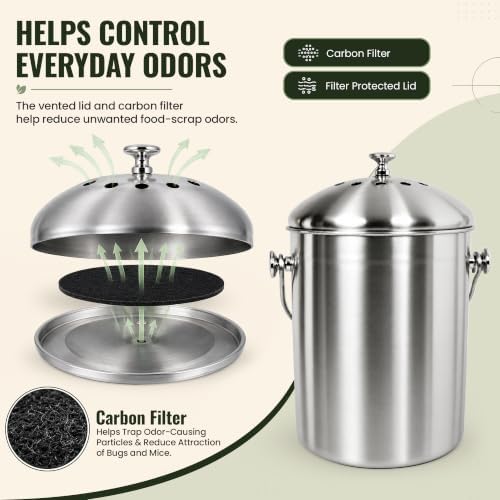 Epica Kitchen Compost Bin for Kicthen Countertops, 1.3 Galllon - Silver - Image 4