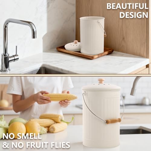 1.7 Gal Kitchen Compost Bin with Smell Proof Lid,Odorless Bin for Indoor Countertop,100% Rust Proof Compost Bucket with Non-Smell Charcoal Filter,Easy Cleaning and Looks Great On Any Kitchen Counter - Image 4