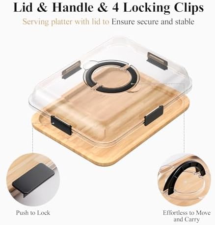 Portable Bamboo Charcuterie Board with Lid, 1 Compartment - Image 6