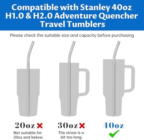 Tomorotec 8PCS Stainless Steel Straws Fit for 40oz Stanley Tumblers, Silver - Image 4