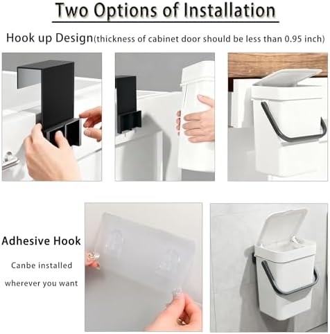 Compost Bin Kitchen, for use on Countertops or Under Sinks, Hanging Trash Can with Lid, Mountable Indoor Compost Bucket, for Cupboard/Bathroom/Bedroom/Office/Camping (White 0.8 Gallon/3L) - Image 6
