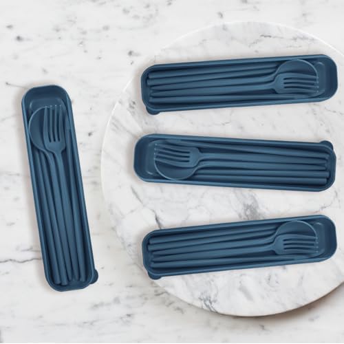 4 Sets Reusable Utensils Set with Case,Camping Cutlery Set Travel Silverware Set with Case Lunch Utensils Set for Work,Utensil Sets for Lunch Picnic Daily Use Outdoor (Darkblue) - Image 3