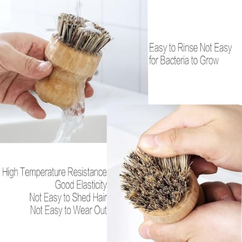 Wooden Dish Brush Set Clean Pots Bamboo Dish Brush - 1 Long Handle Dish Brush and 2 Palm Scrubbing Brush Scrub Brush for Pots, Pans & Dishes,Plastic Free Washing Up, Zero Waste Cleaning (3 Pack) - Image 5