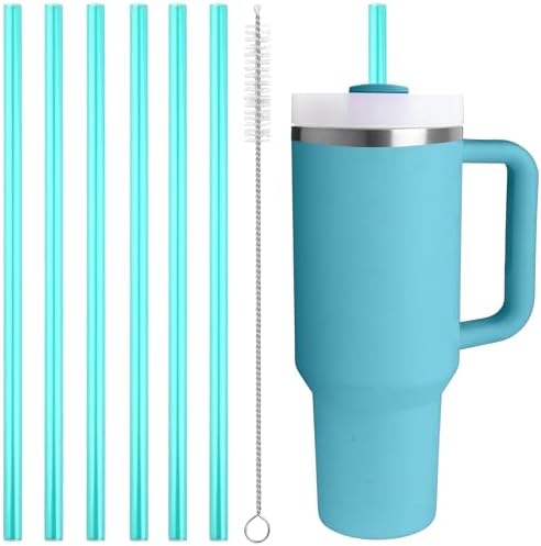 Replacement Straw Compatible with 40 oz Stanley Quencher Tumbler, 12 Inch Extra Long Reusable Plastic Straws for 40 Oz Cup, Green-6 Pack by Bubrike