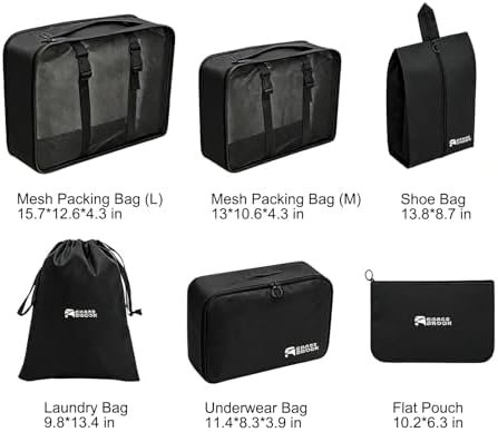 6 Set Packing Cubes, Luggage Packing Organizers for Travel Accessories, Carry on Suitcase Organizer Bags, Travel Essentials Luggage Accessories for Cruise Ship (Black) - Image 2
