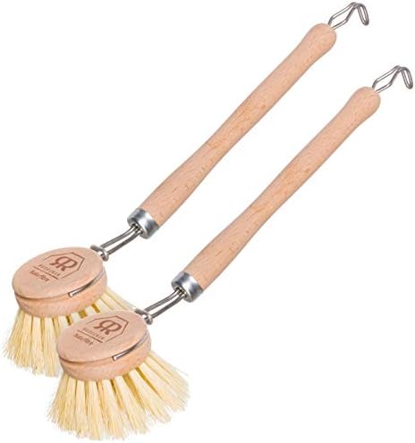 Redecker Dish Brush, Tampico Fiber, 1-1/2 Inch Round, 2 Pack – Wooden Dish Scrub Brushes for Everyday Cleaning, Untreated Beechwood, Made in Germany by Redecker