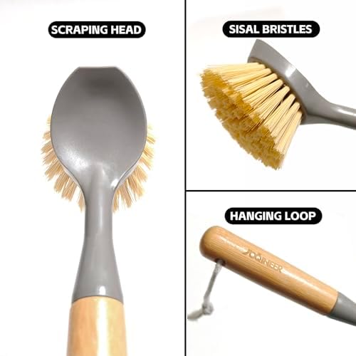 2 Pack Kitchen Dish Scrub Brushes with Bamboo Handle,Pot Cleaning Brushes - Image 4