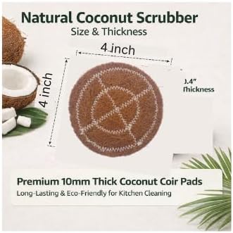 Natural Coconut Fiber Scrub Pad Pack of 12 – 4 Inch (10cm) Extra Thick 10mm Round Coir Scouring Pads | Heavy Duty Eco-Friendly Kitchen Cleaning Scrubber | Biodegradable & Plastic-Free - Image 6