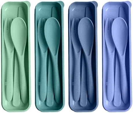 Reusable Utensils Set with Case, 4 Sets Travel Utensils with Case, Reusable Forks and Spoons Set for Lunch Box Accessories, Camping Utensils for Daily Use or Outdoor by HMDZMR