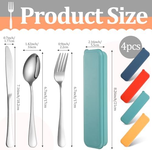 Yinkin 4 Pack Travel Silverware Set with Case for Lunch,Red - Image 2