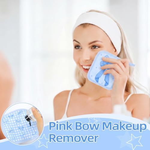 24 Pcs Blue Bow Party Favor Makeup Remover Cloth 6" x 6" Towels Reusable Coquette Blue Bow Remover Face Pads Soft Microfiber Washcloths Facial Cloths Makeup Towel Gift for Women - Image 4
