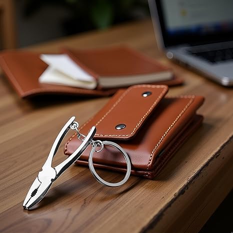 Mini Pliers Keychain Tool, Multitool Keyring Pendant, Wire Strippers, Phillips Screwdriver, Knife, File, Silver, Gift for Men Women
