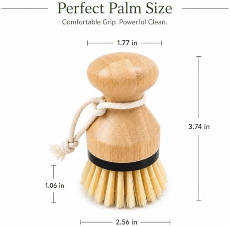 Kitchen Simple Bamboo Palm Brush Set, 2 Pack Dish Scrub Brushes for Pots, Pans, Dishes & Sink Cleaning, Durable Bristles, Bamboo Handle, Black Accent & Cotton Hanging Loop - Image 4