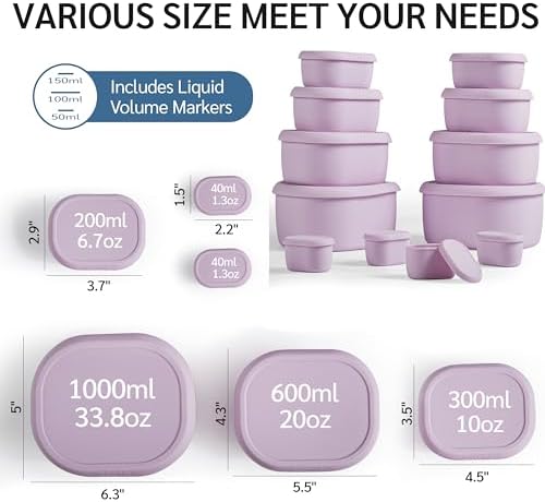 ISSEVE 12Pcs/Set Nesting Silicone Food Storage Containers with Lids, Purple - Image 4