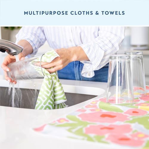 ELYN Microfiber Kitchen Dish Towel & Dish Cloth Set, Quick-Dry & Absorbent Waffle Weave Cleaning Cloths, Set of One Kitchen Towel & Two Washcloths, Paper Towels Alternative (Magnolias & Stripe) - Image 5