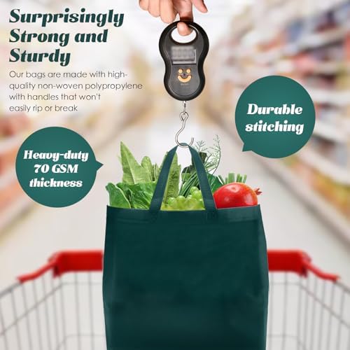 Reginary 50 Pcs Reusable Tote Bags Shopping Bags Non Woven, Dark Green - Image 7