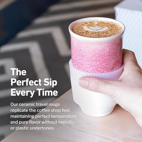 NOVA CERAMICS Coffee Travel Mug - Coffee Travel Cup – Microwave & Dishwasher Safe Coffee Pink Tumbler - Gifts For Women Men Him Her – 16oz – Coral Pink - Image 4