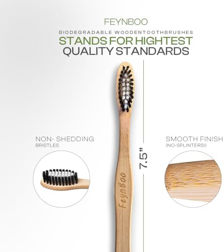 Bamboo Toothbrushes Medium Bristles 6 Pack - BPA Free Bristles Toothbrushes for Adults - Eco-Friendly, Natural Wooden Toothbrush (Light Brown, White, Black) - Image 6