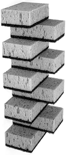Grey Multi Use Scrub Sponges. Made in Europe. 9 Pack, 4.3x2.8x1.4 inches. Best Odorless Durable Heavy Duty Scrubber for Kitchen and Household Cleaning by Okleen