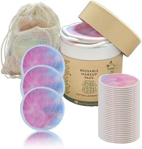 28 Pack Reusable Cotton Rounds with Washable Laundry Bag and Round Box|Travel Essentials for Skincare, Makeup Remover Pads and Storage|Reusable Makeup Remover Pads Colorful by Sopurrrdy
