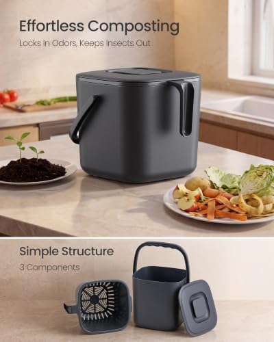 SONGMICS Compost Bin for Kitchen Counter, Plastic, 1.8-Gallon (7 L) - Image 3
