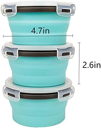 CCyanzi 3piece Round Collapsible Bowl with Lids, Silicone Food Storage Containers, Microwave & Freezer Safe, Space Saving for Kitchen Cabinet and Camping Backpack,(Blue Gray) - Image 3