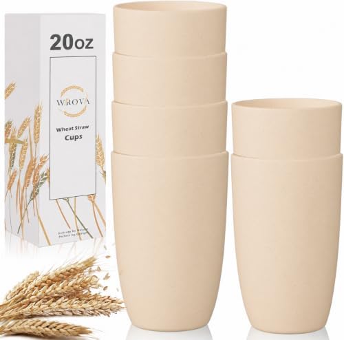 Wrova Wheat Straw Cups 6 PCS Good Alternative to Plastic Reusable Cups 20 oz Unbreakable Drinking Cup Reusable Dishwasher Safe Water Plastic Glasses Beige by WROVA