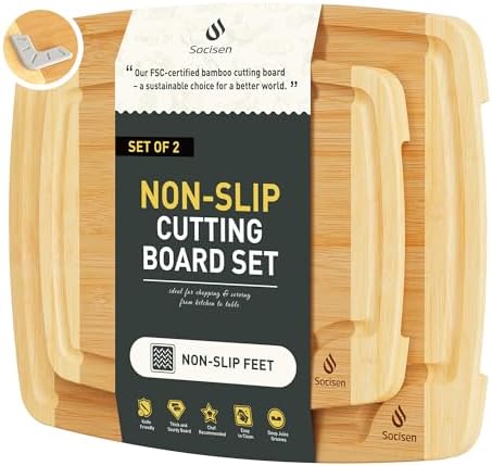 Bamboo Cutting Board Set Non Slip Feet Over Sink Brides Her Wedding Day Bridal Shower Engaged Engagement Hostess Couple Newly Wed House Christmas Married Future Mrs fiancee Unique Cool Gifts by Socisen