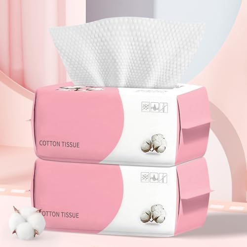100 Count Disposable Face Towel, Ultra Soft & Thick Washcloths, Biodegradable Facial Towels for Sensitive Skin, Makeup Remover Dry Wipes, Lint-Free Towelettes for Cleansing (2 Pack) by WMQL