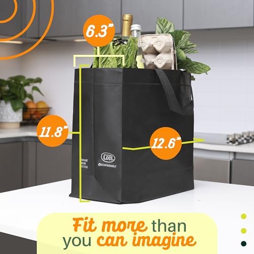 Simply Cool 50 Pack Reusable Grocery Bags, Medium Tote Bags Bulk, Black - Image 4