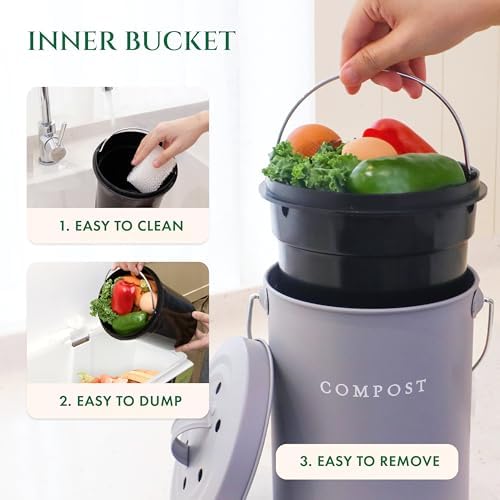 FINESSY Countertop Compost Bin with Lid Small, Indoor Kitchen Composter - Image 4