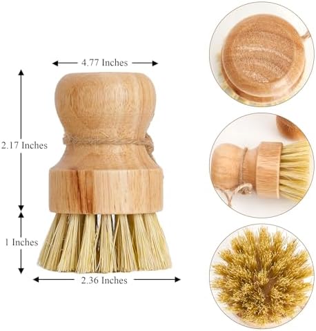 Diahom Bamboo Dish Brush Scrubber 3 Pack for Kitchen Cleaning Pot Pans - Image 2