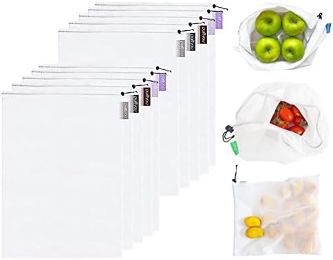 purifyou Set of 10 Reusable Mesh Produce Bags, Heavy Duty, Washable, Farmers Market Bag for Fruits, Vegetables, Groceries, Kitchen Storage, Home Organizer (12x20in) by purifyou