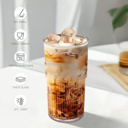 Luiaiog 18.5oz Glass Cups with Lids and Straws - Set of 4 Reusable Tumblers, Thickened Shatter-Resistant Glass, Ideal for Iced Coffee, Smoothies, Cocktails, Juices - Elegant & Durable Drinkware - Image 3