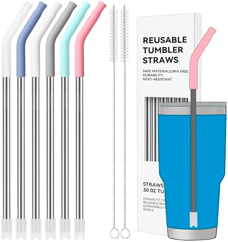 30 oz Straight Metal Straws with Silicone Tip for 30 oz Tumbler by AccessoriesForWaterBottle