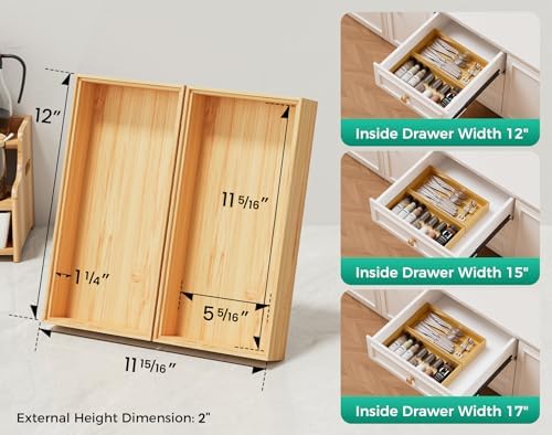 Bamboo Kitchen Drawer Organizer Boxes 12" x 6" Stackable Wooden Organizers - Image 2