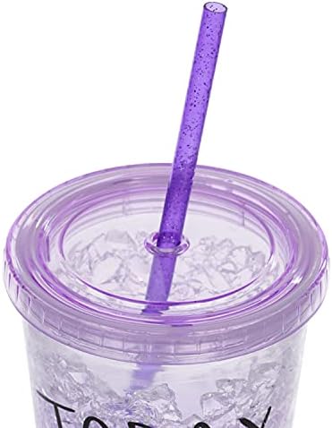 Dakoufish BPA-Free 12 Piece 11 Inch Reusable Clear Plastic Glitter Sparkle Drinking Straw Plus one Cleaning Brush (Purple,11inch) - Image 2