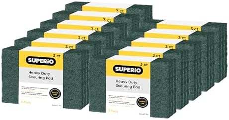 Scouring Pad Non-Scratching Scrubber Non-Scratch Cleaning Scrub Pads Heavy Duty Scouring Pad Reusable Kitchen Scrubbing Pad Pack of 33 Green, by Superio by Superio