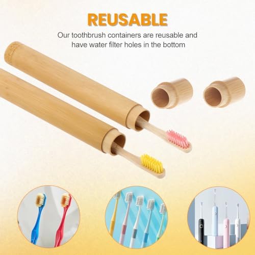 VASANA 2PCS Bamboo Toothbrush Case Portable Toothbrush Container Reusable Toothbrush Holder Personal Cleaning Tools Storage for Daily Use Traveling Camping(21CM) - Image 4