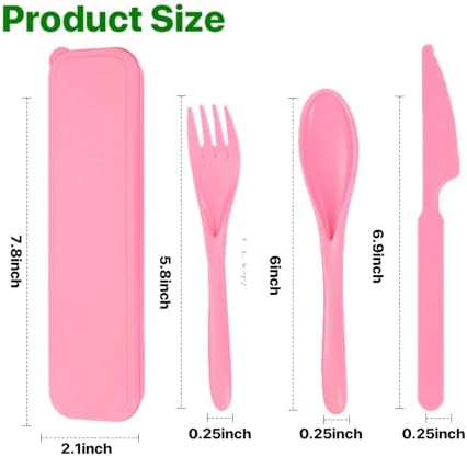 Pink Utensil set Travel Silverware with Case, 2 Sets Reusable Utensils Set with Case, Wheat Straw Utensils for Lunch Box Accessories, Camping Utensils for Work Lunch or Daily Use (Pink) - Image 2