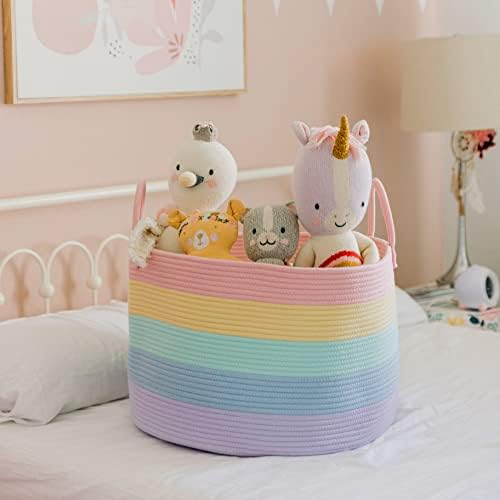 OrganiHaus Rainbow Toy Basket & Blanket Storage Bin, Nursery 20x13" - Image 5