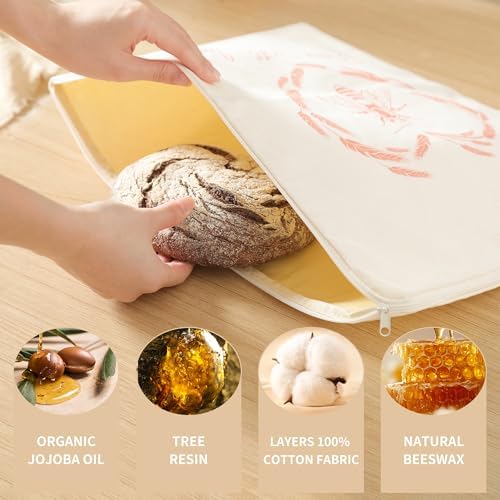 Premium Beeswax Bread Bags for Sourdough with Wide Zipper Access, 2 Pack XL(13x17in) Reusable Organic Beeswax-Coated Linen Cotton Bread Bags for Homemade Bread, Keeps Bread Fresh Naturally - Image 4