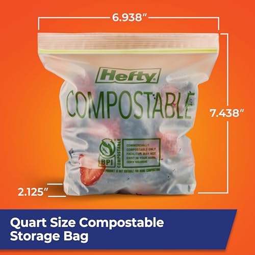 Hefty Compostable Press-To-Close​ Storage Bags, Quart Size, 40 Count - Image 5